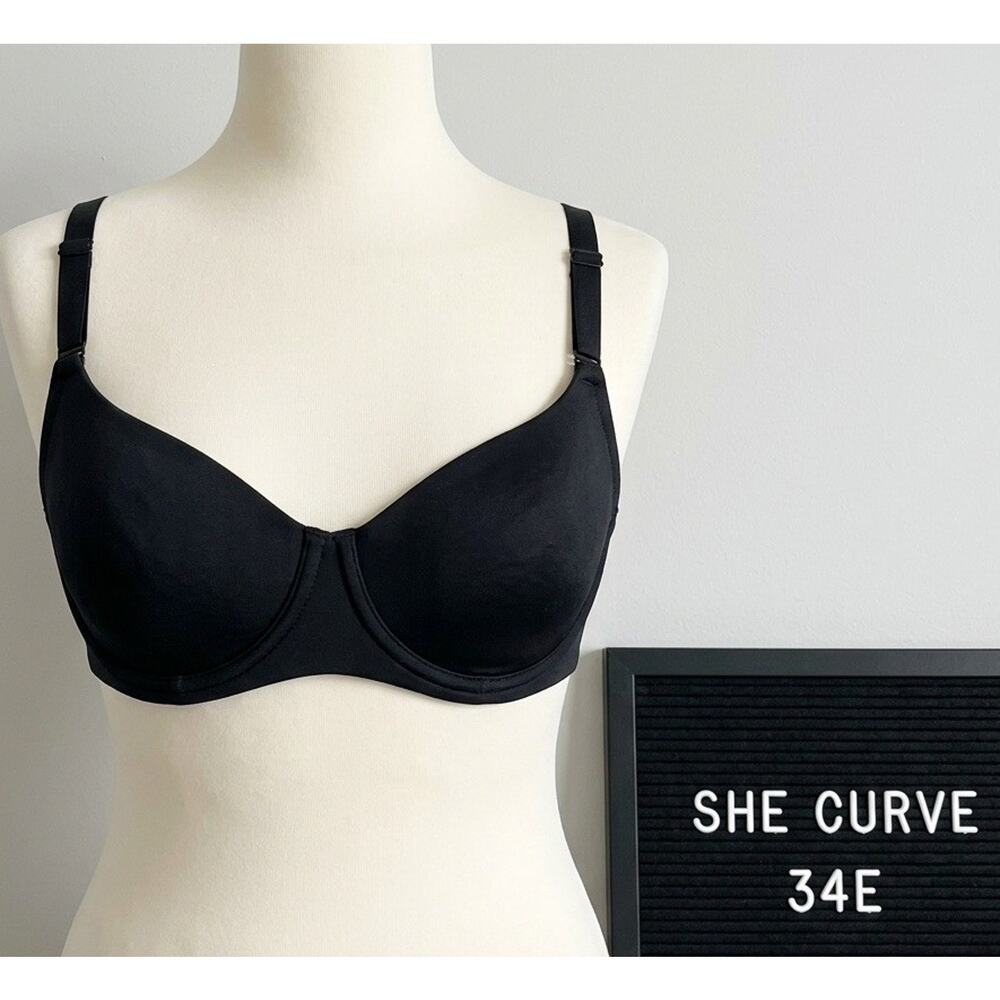 She Curve Full Coverage Black Underwire 34E Bra Shecurve Unlined Unpadded